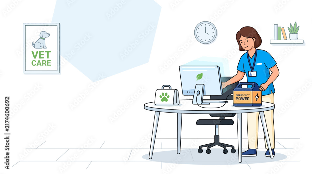 Fototapeta premium Veterinary worker using computer with power backup