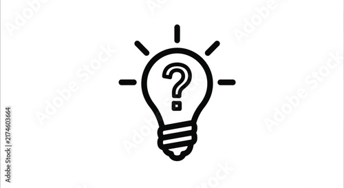 lightbulb with question mark black line icons on white Background