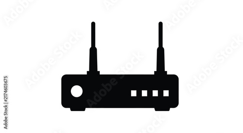Wireless router silhouette against a white background depicts network connectivity