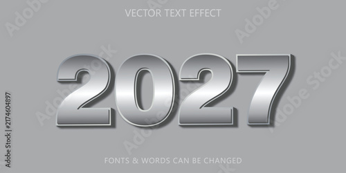 New year 2027 editable text effect, Chrome silver number typography design