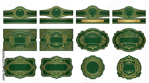 Elegant Green and Gold Cigar Band Collection - Isolated Labels