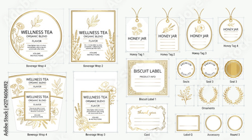 Elegant Packaging Design Elements: Tea, Honey, Biscuits & Ornaments
