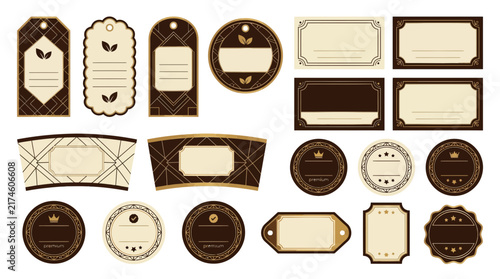Elegant Vintage Labels and Tags Set, Isolated on Transparent Background