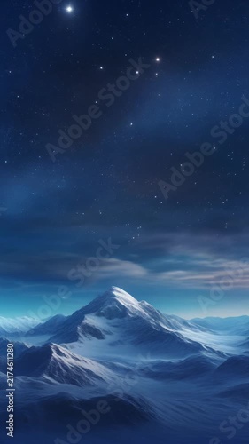 星空と雪山 シームレスループ動画背景 9:16 4K