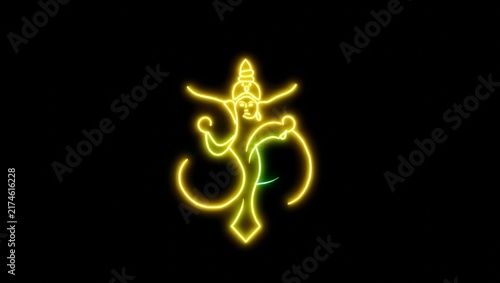 Sacred glowing symbol of divine protection crafted from radiant neon lines with vibrant yellow teal