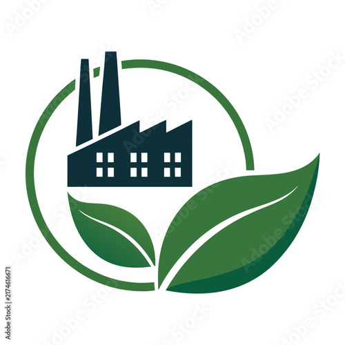 industrial ecology concept factory roof emerging from geometric leaf flat vector