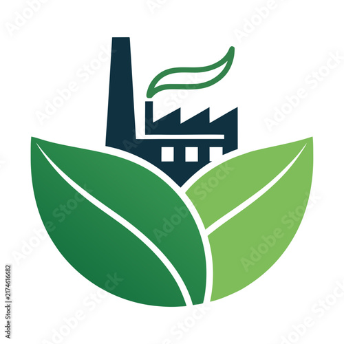 industrial ecology concept factory roof emerging from geometric leaf flat vector