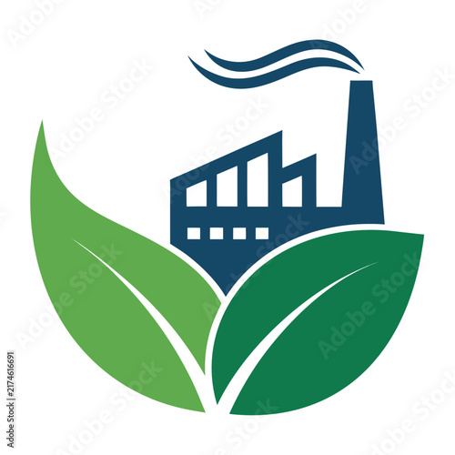 industrial ecology concept factory roof emerging from geometric leaf flat vector