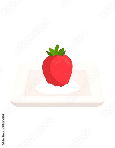 Single red apple with green leaf on white plate.