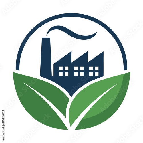 industrial ecology concept factory roof emerging from geometric leaf flat vector