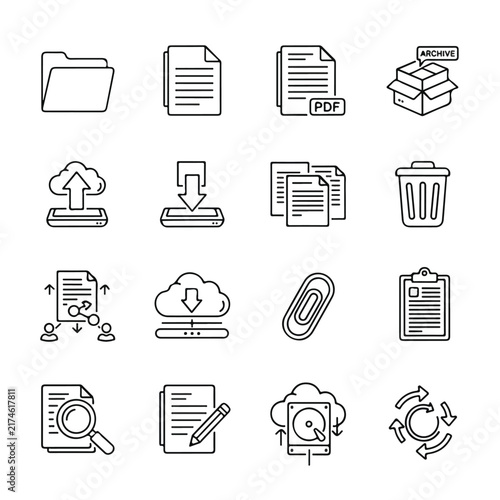 Document Management Icon Set for Digital File Organization