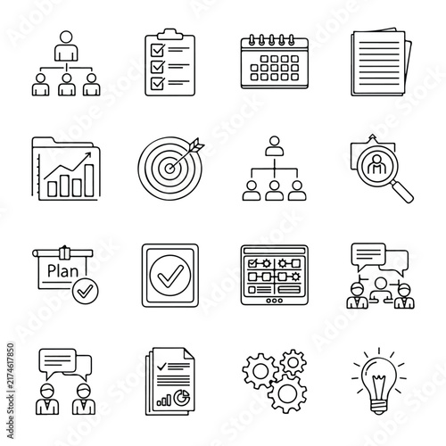 Business Management Icon Set for Project Planning and Organization
