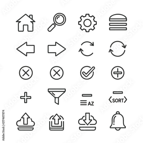 Web Interface Icon Set for Mobile App Navigation Design