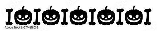 Halloween Pumpkin Border with Repeating Jack-o-Lantern and Bones Silhouettes and Spooky Details