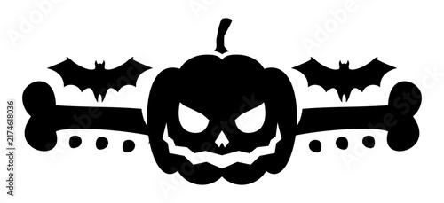 Scary Halloween Jack O Lantern Pumpkin with Bones and Bats Silhouette