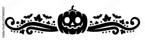 Halloween Jack O Lantern  Pumpkin Ornamental Divider with Bats and Decorative Gothic Flourishes