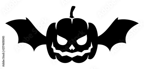 Halloween Pumpkin with Bat Wings Spooky Gothic Silhouette Decoration