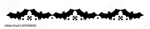 Halloween Bat Silhouette Border with Spooky Decorative Gothic Elements