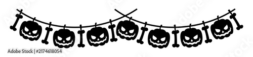 Halloween Pumpkin String Banner with Hanging Jack-o-Lantern and Bones Silhouettes