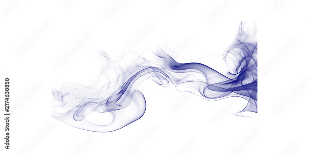 Obraz premium Abstract blue smoke swirl isolated on white background for creative design projects.