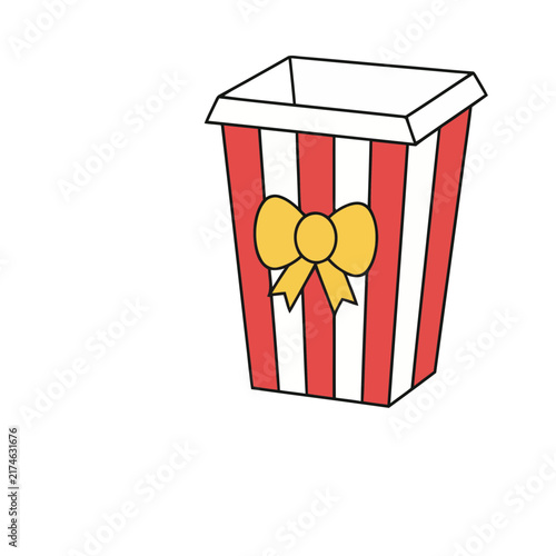 Popcorn container with red and white stripes and yellow bow