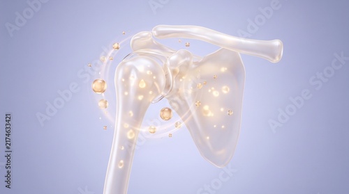 Obraz na płótnie Human shoulder joint with circulating droplets rendered in 3d