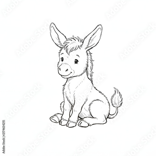 Hand-drawn cartoon baby llama sitting cute isolated white background illustration