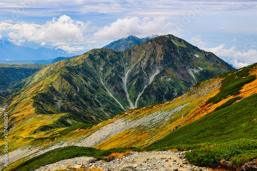 紅葉の北アルプスの立山連峰の大日岳