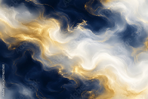 Luxury Navy Blue and Liquid Gold Marble Waves with Dynamic Fractal Smoke and Glowing Vein Texture
