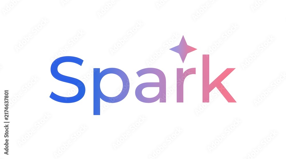 Fototapeta premium Spark typographic logo design with gradient star icon on a clean white background
