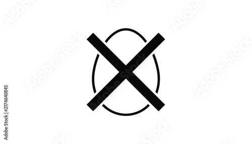 Simple black and white icon displaying an egg shape crossed out with a bold letter x indicating no eggs or allergy warning.