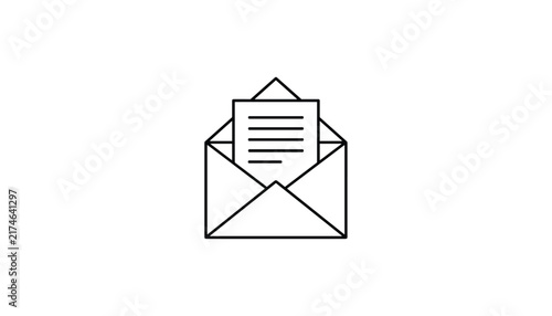 Line art icon of an open postal envelope with a letter inside representing correspondence, email, and notifications.