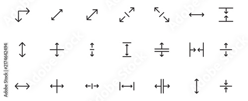 Fotografie Set of black dimension and measurement arrow vector icons illustration with dime