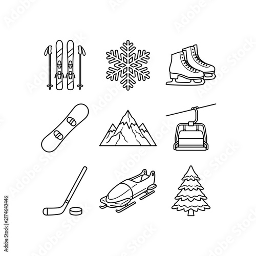 Fotografía Set of Winter Sport Line Icons Isolated on Transparent Background for Profession