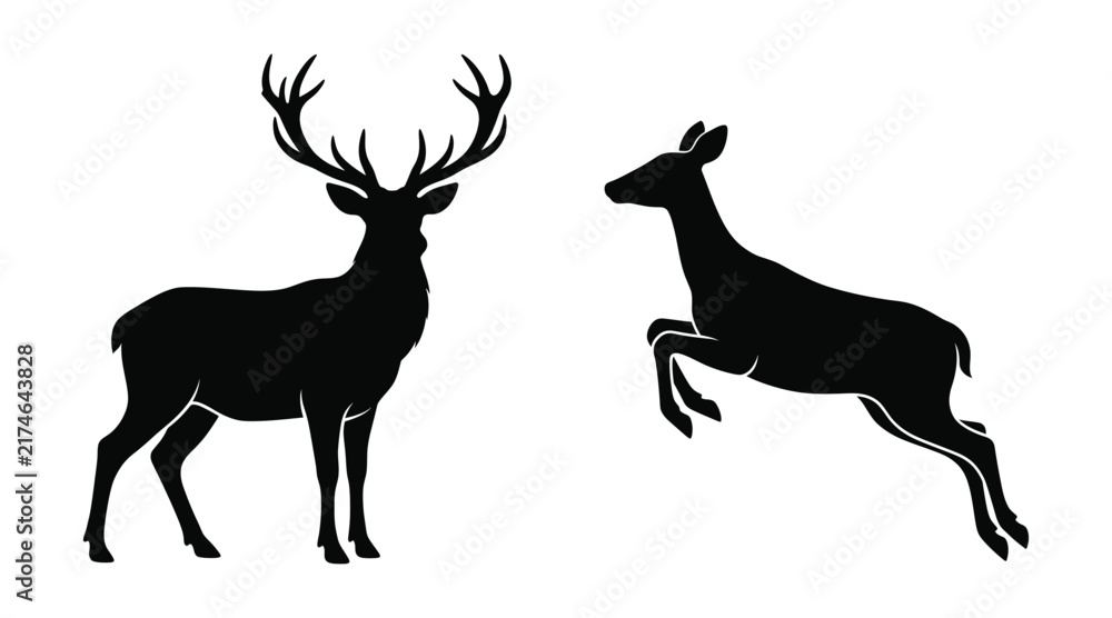 Fototapeta premium Deer silhouettes vector set