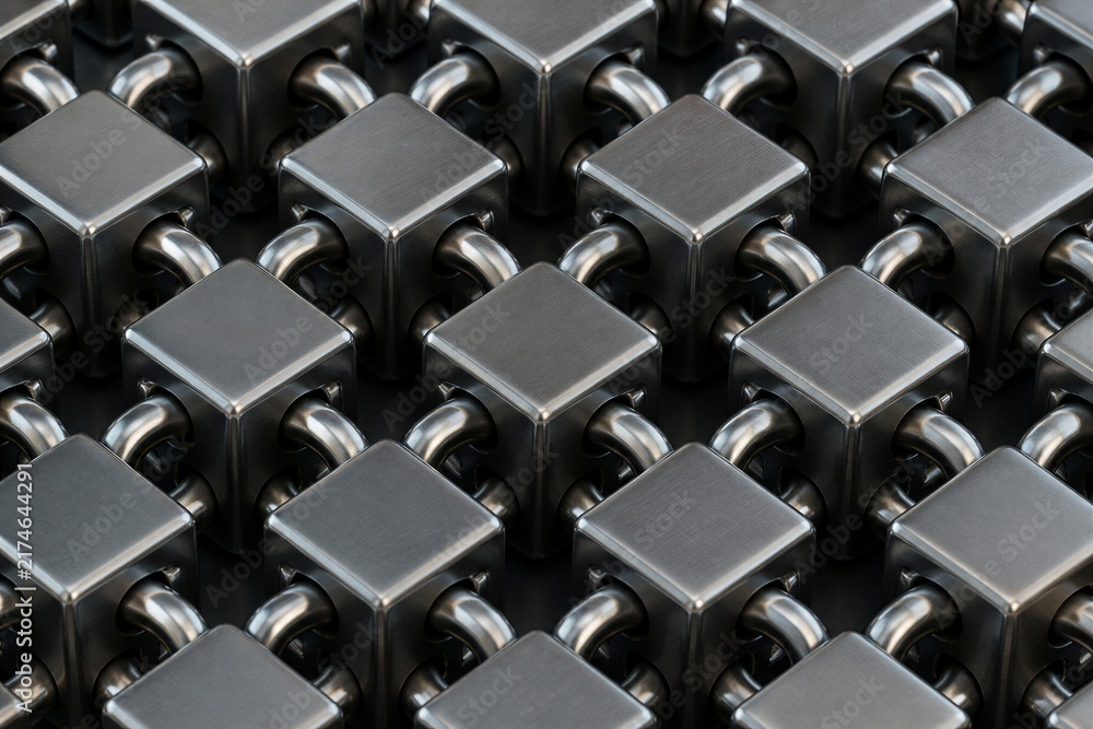 Obraz premium Interlocked metal cubes forming repeating industrial pattern