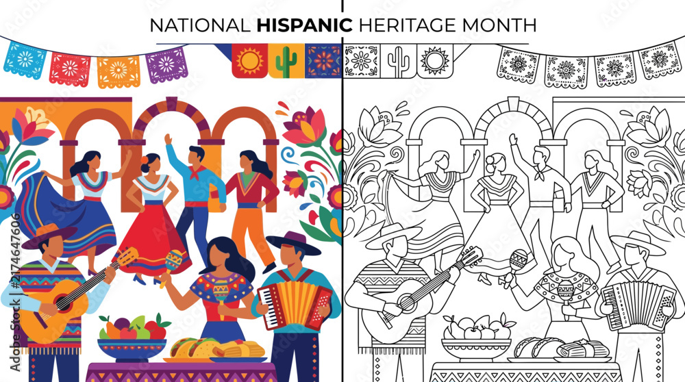 Obraz premium Hispanic Heritage Month Celebration with Dancing, Music and Food