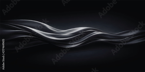 Abstract Black Metallic Wave Background with Smooth Flowing Curves