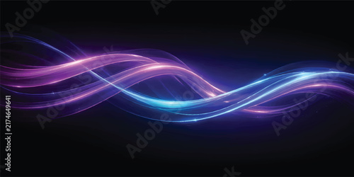 Futuristic Neon Wave Background with Glowing Blue and Purple Light Lines