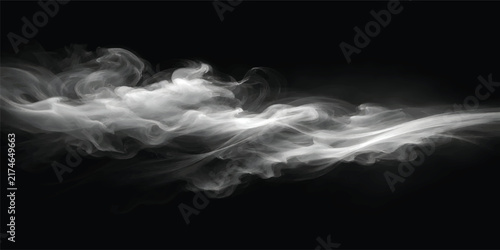 Abstract White Smoke Flow Background with Realistic Fog Texture on Dark Black
