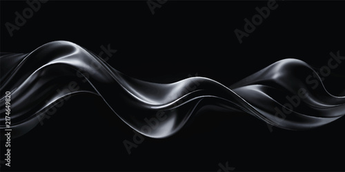 Abstract Black Metallic Wave Background with Smooth Flowing Curves