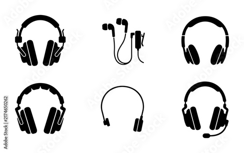 Headphones Icon Set, Audio Gear Vector Graphics, Music Listening Devices Collection