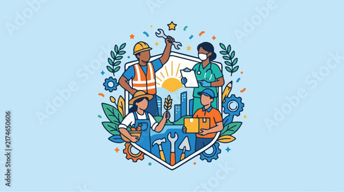 Labor day vector illustration featuring diverse workers