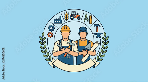 Labor day vector illustration featuring diverse workers