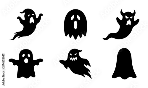 Obraz na plátně Spooky Halloween Ghost Icons, Vector Set: Eerie Spirits, Haunted Characters, Sca