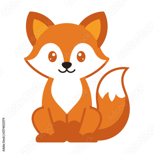 Cute cartoon fox character sitting on white background