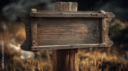 Blank Rustic Wooden Signboard On Post Isolated Background – Vintage Countryside Sign Mockup For Farm And Rural Design