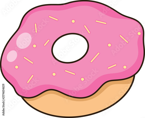 Cute pink donut with sprinkles cartoon minimalist sweet dessert sticker illustration