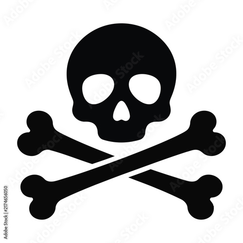 Bild auf Leinwand Skull with crossed bones icon and pirate skeleton symbol for danger, death, warning, adventure, Halloween, and classic pirate themes