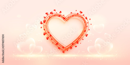 Happy Valentine's Day, with a stage podium decorated in a heart shape. Pedestal scene for product, cosmetics, advertising, show, or award ceremony 